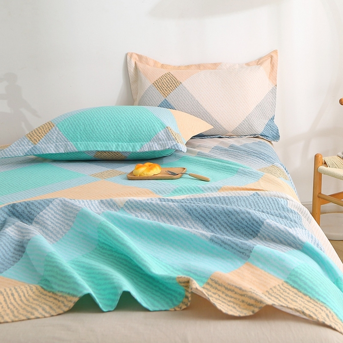 91家纺网 家纺一手货源 找家纺 晶缦2023新款全棉老粗布凉席三件套 菱形格