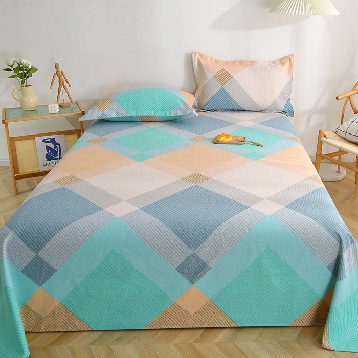 91家纺网 家纺一手货源 找家纺 晶缦2023新款全棉老粗布凉席三件套 菱形格