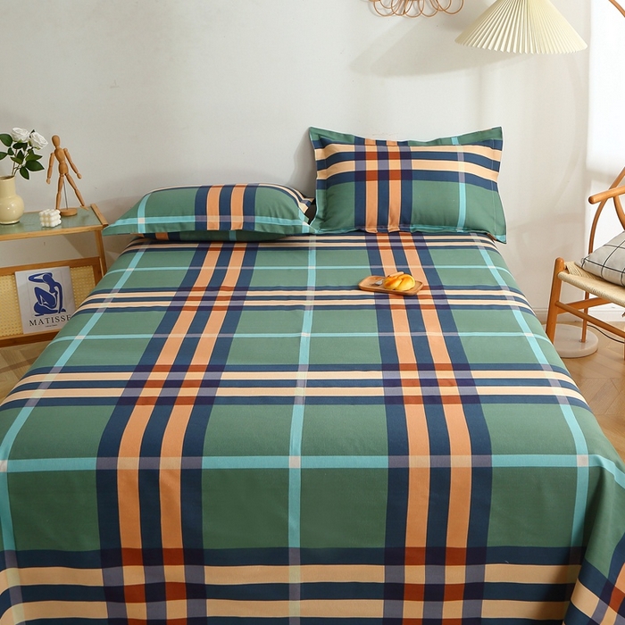 91家纺网 家纺一手货源 找家纺 晶缦2023新款全棉老粗布凉席三件套 绿格