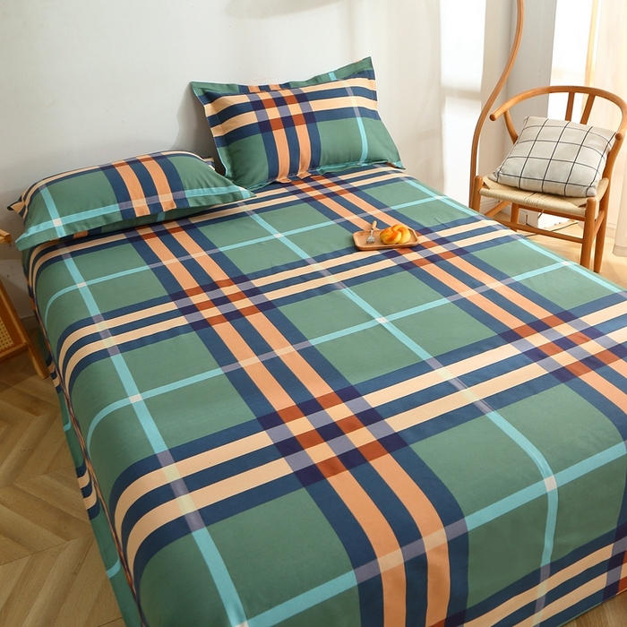 91家纺网 家纺一手货源 找家纺 晶缦2023新款全棉老粗布凉席三件套 绿格