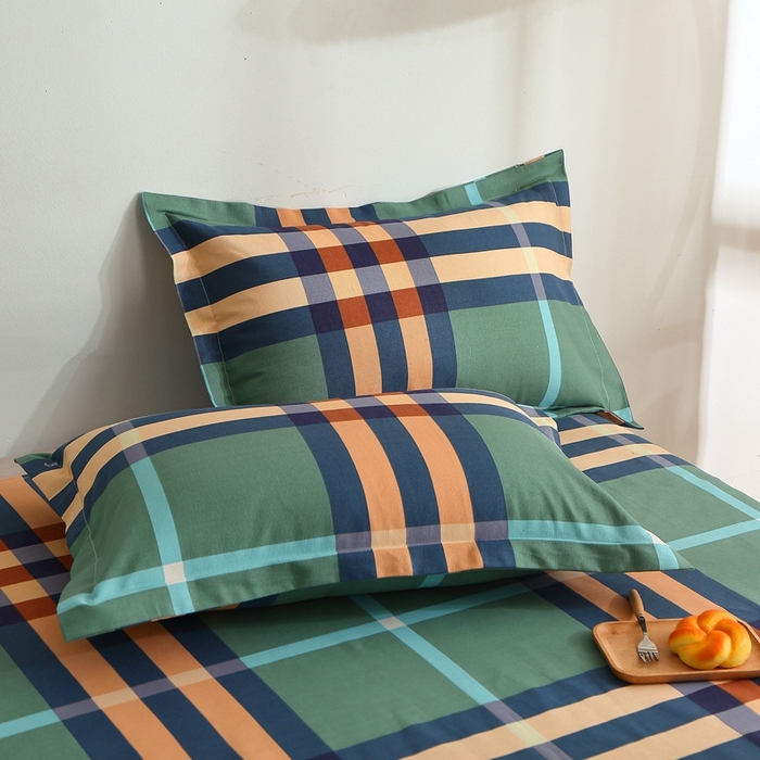 91家纺网 家纺一手货源 找家纺 晶缦2023新款全棉老粗布凉席三件套 绿格