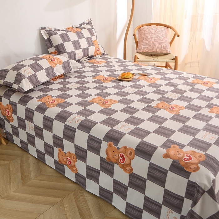 91家纺网 家纺一手货源 找家纺 晶缦2023新款全棉老粗布凉席三件套 棋盘熊