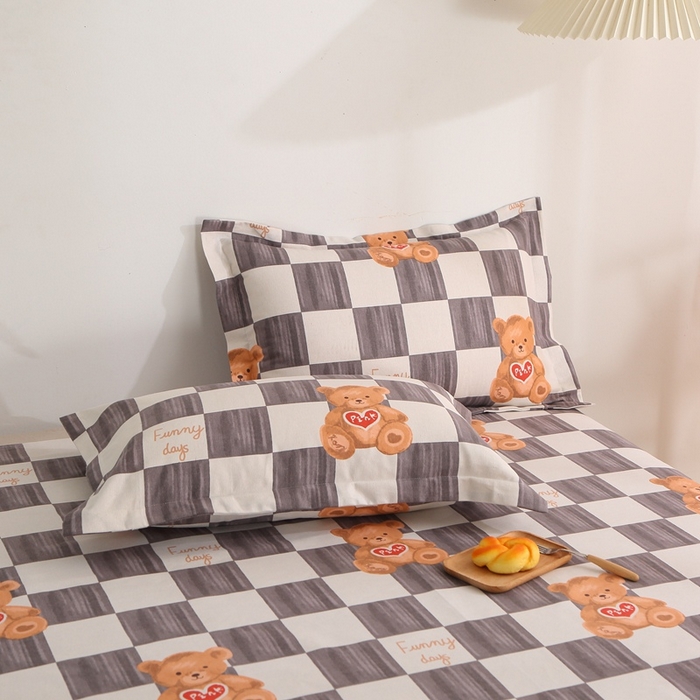 91家纺网 家纺一手货源 找家纺 晶缦2023新款全棉老粗布凉席三件套 棋盘熊