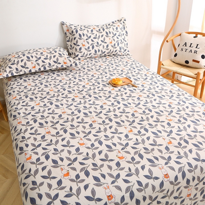 91家纺网 家纺一手货源 找家纺 晶缦2023新款全棉老粗布凉席三件套 碎花兔