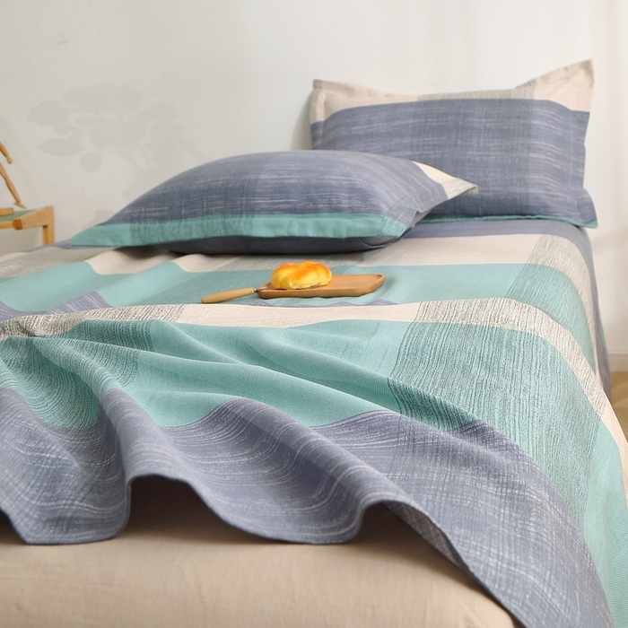 91家纺网 家纺一手货源 找家纺 晶缦2023新款全棉老粗布凉席三件套 清雅格