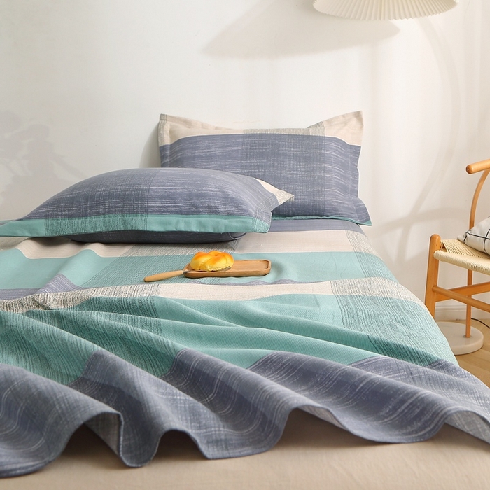 91家纺网 家纺一手货源 找家纺 晶缦2023新款全棉老粗布凉席三件套 清雅格