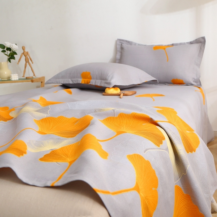 91家纺网 家纺一手货源 找家纺 晶缦2023新款全棉老粗布凉席三件套 银杏叶