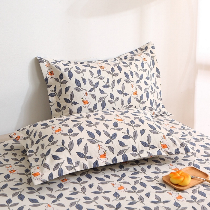 91家纺网 家纺一手货源 找家纺 晶缦2023新款全棉老粗布凉席三件套 碎花兔