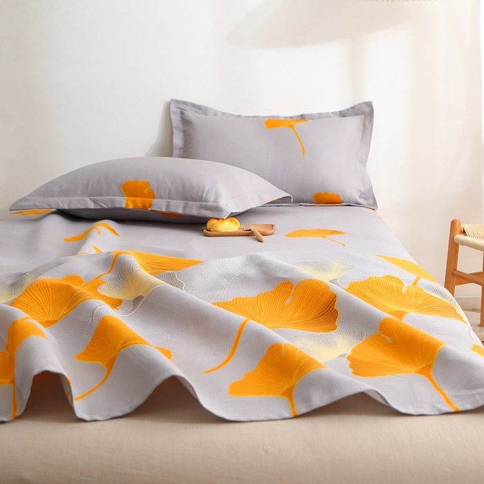 91家纺网 家纺一手货源 找家纺 晶缦2023新款全棉老粗布凉席三件套 银杏叶