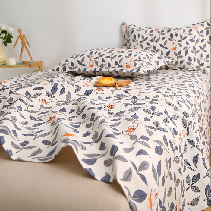 91家纺网 家纺一手货源 找家纺 晶缦2023新款全棉老粗布凉席三件套 碎花兔