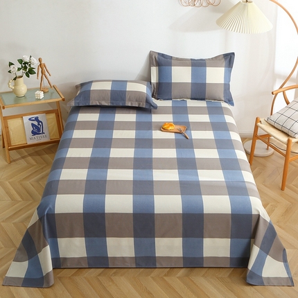 91家纺网 家纺一手货源 找家纺 晶缦2023新款全棉老粗布凉席三件套 蓝大格