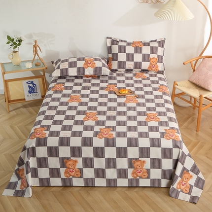 91家纺网 家纺一手货源 找家纺 晶缦2023新款全棉老粗布凉席三件套 棋盘熊