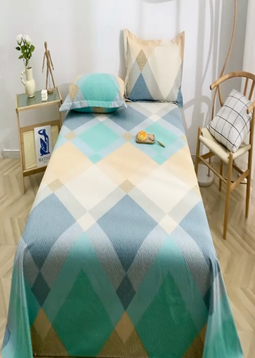 91家纺网 家纺一手货源 找家纺 晶缦2023新款全棉老粗布凉席三件套 菱形格
