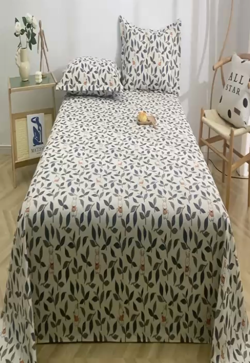 91家纺网 家纺一手货源 找家纺 晶缦2023新款全棉老粗布凉席三件套 碎花兔