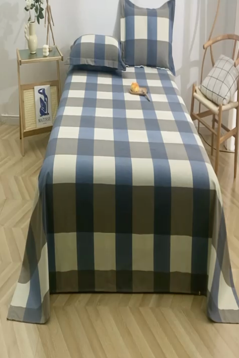 91家纺网 家纺一手货源 找家纺 晶缦2023新款全棉老粗布凉席三件套 蓝大格