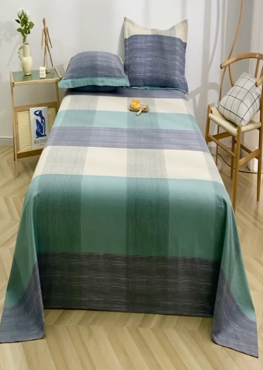 91家纺网 家纺一手货源 找家纺 晶缦2023新款全棉老粗布凉席三件套 清雅格