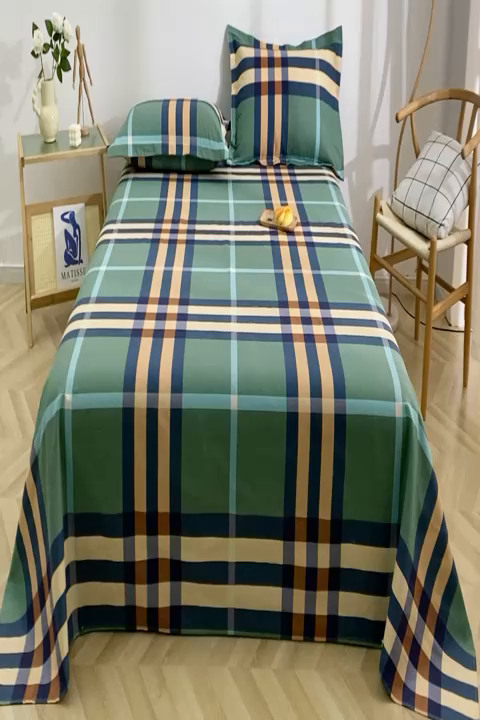 91家纺网 家纺一手货源 找家纺 晶缦2023新款全棉老粗布凉席三件套 绿格