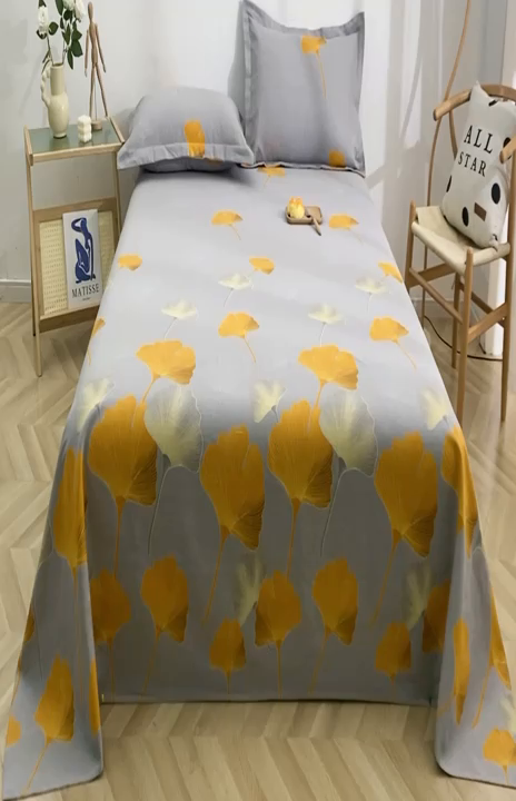 91家纺网 家纺一手货源 找家纺 晶缦2023新款全棉老粗布凉席三件套 银杏叶