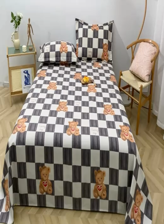 91家纺网 家纺一手货源 找家纺 晶缦2023新款全棉老粗布凉席三件套 棋盘熊