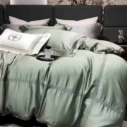 91家纺网 家纺一手货源 找家纺 涞澳 2023 纯色压线天丝-云汐 云汐-若绿