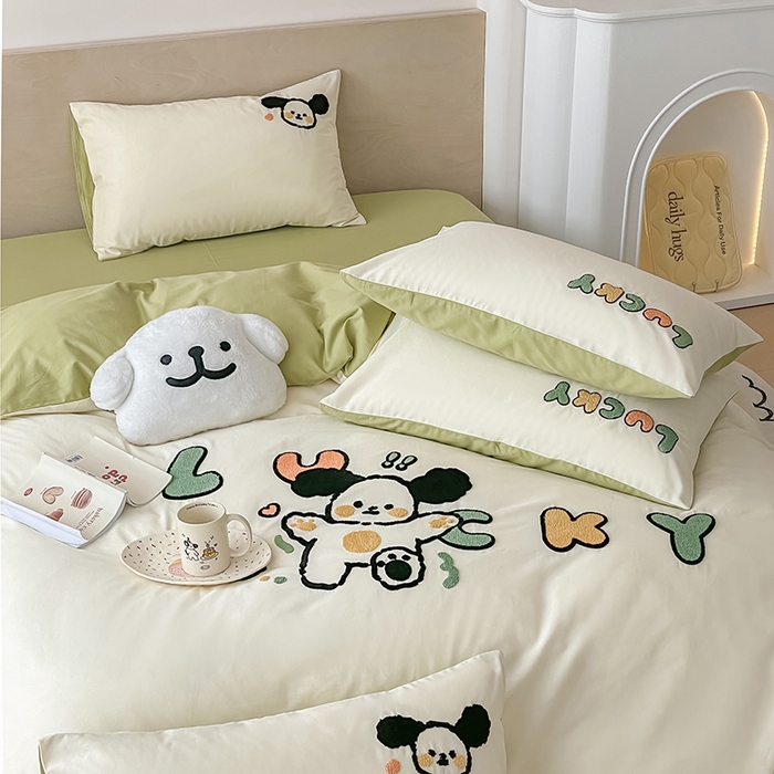 91家纺网 家纺一手货源 找家纺 （总）澳梵家居 2023新款【是修狗呀】系列 全棉大版毛巾绣四件套