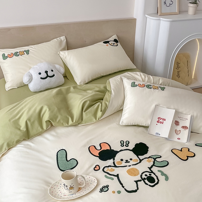 91家纺网 家纺一手货源 找家纺 （总）澳梵家居 2023新款【是修狗呀】系列 全棉大版毛巾绣四件套