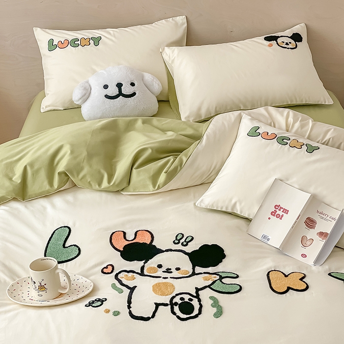 91家纺网 家纺一手货源 找家纺 （总）澳梵家居 2023新款【是修狗呀】系列 全棉大版毛巾绣四件套