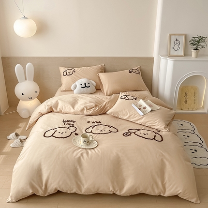 澳梵家居 2023新款【是修狗呀】系列 全棉大版毛巾绣四件套 是修狗呀-卡其