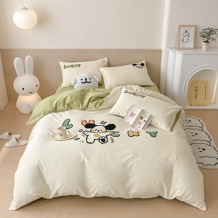 澳梵家居 2023新款【是修狗呀】系列 全棉大版毛巾绣四件套 幸运小狗