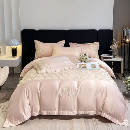 理想家家纺 2023新款 山茶物语 双面冰丝四件套 粉