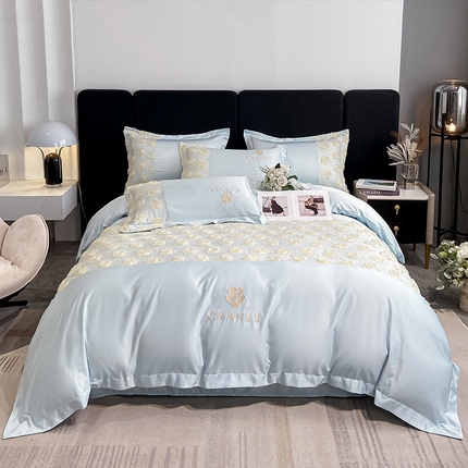 理想家家纺 2023新款 山茶物语 双面冰丝四件套 蓝