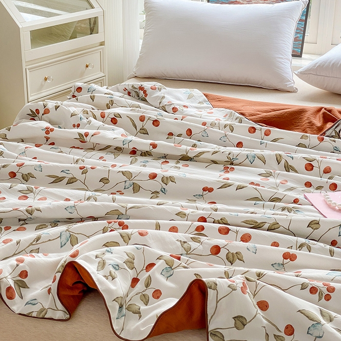 91家纺网 家纺一手货源 找家纺 畅畅家纺2023新款A类水洗棉麻双层纱夏被四件套 红豆