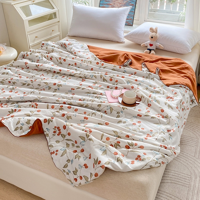 91家纺网 家纺一手货源 找家纺 畅畅家纺2023新款A类水洗棉麻双层纱夏被四件套 红豆