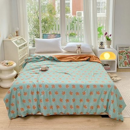 畅畅家纺2023新款A类水洗棉麻双层纱夏被四件套 枫叶