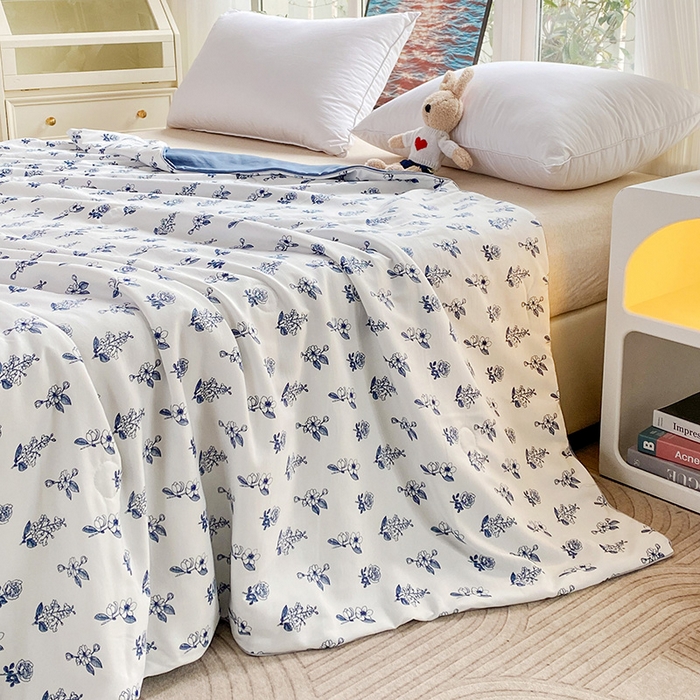 91家纺网 家纺一手货源 找家纺 畅畅家纺2023新款A类水洗棉麻双层纱夏被四件套 花开半夏