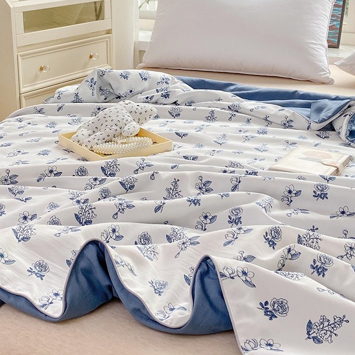 91家纺网 家纺一手货源 找家纺 畅畅家纺2023新款A类水洗棉麻双层纱夏被四件套 花开半夏