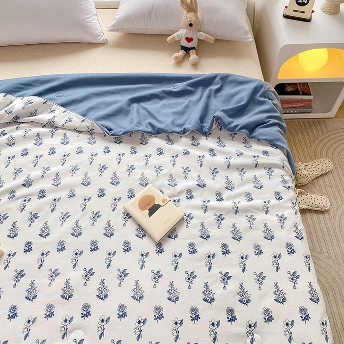 91家纺网 家纺一手货源 找家纺 畅畅家纺2023新款A类水洗棉麻双层纱夏被四件套 花开半夏