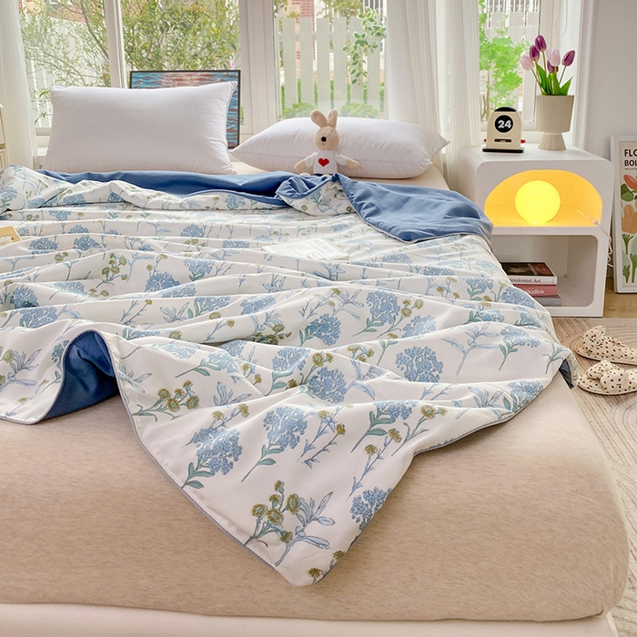 91家纺网 家纺一手货源 找家纺 畅畅家纺2023新款A类水洗棉麻双层纱夏被四件套 绿荫