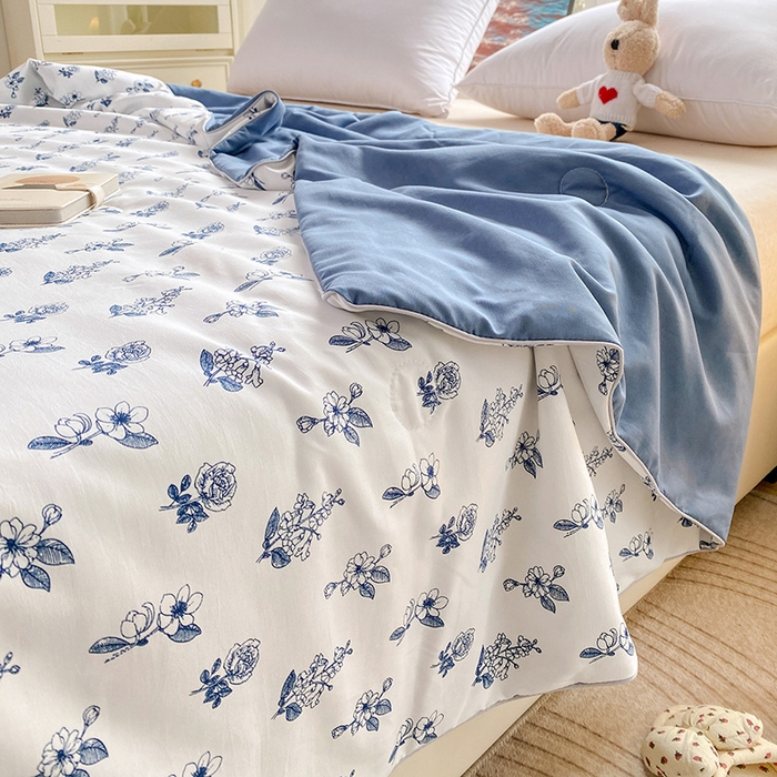 91家纺网 家纺一手货源 找家纺 畅畅家纺2023新款A类水洗棉麻双层纱夏被四件套 花开半夏