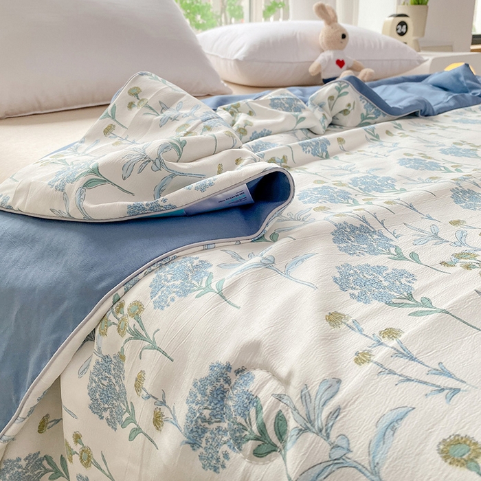 91家纺网 家纺一手货源 找家纺 畅畅家纺2023新款A类水洗棉麻双层纱夏被四件套 绿荫