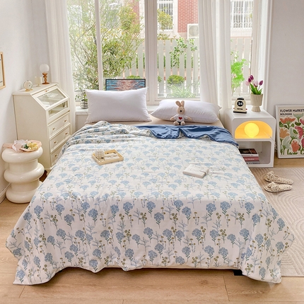 畅畅家纺2023新款A类水洗棉麻双层纱夏被四件套 绿荫