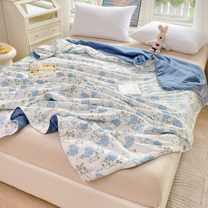 91家纺网 家纺一手货源 找家纺 畅畅家纺2023新款A类水洗棉麻双层纱夏被四件套 绿荫