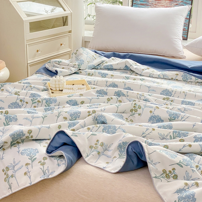 91家纺网 家纺一手货源 找家纺 畅畅家纺2023新款A类水洗棉麻双层纱夏被四件套 绿荫