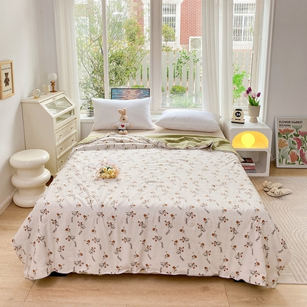 畅畅家纺2023新款A类水洗棉麻双层纱夏被四件套 米果