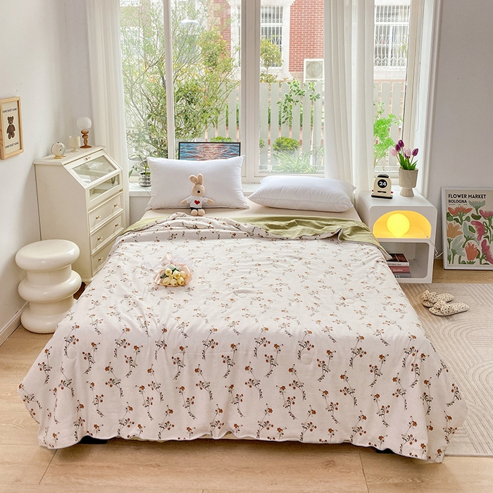 91家纺网 家纺一手货源 找家纺 畅畅家纺2023新款A类水洗棉麻双层纱夏被四件套 米果