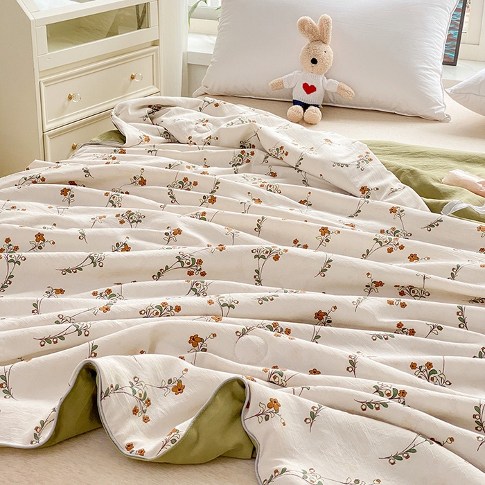 91家纺网 家纺一手货源 找家纺 畅畅家纺2023新款A类水洗棉麻双层纱夏被四件套 米果