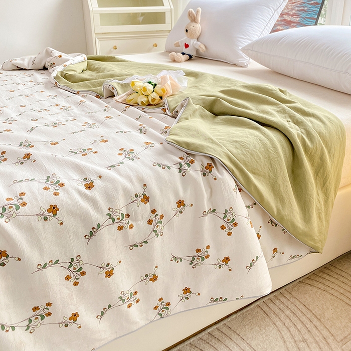 91家纺网 家纺一手货源 找家纺 畅畅家纺2023新款A类水洗棉麻双层纱夏被四件套 米果