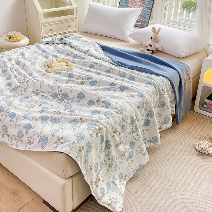 91家纺网 家纺一手货源 找家纺 畅畅家纺2023新款A类水洗棉麻双层纱夏被四件套 绿荫