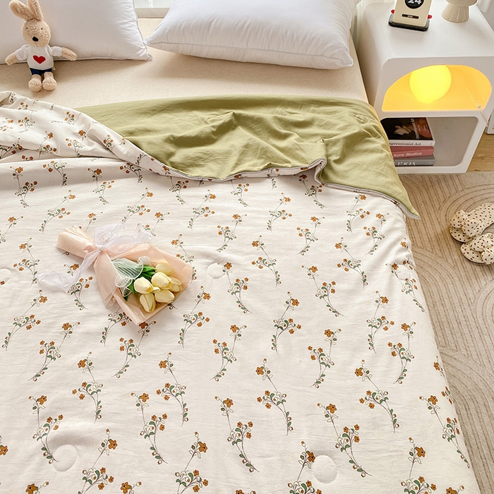 91家纺网 家纺一手货源 找家纺 畅畅家纺2023新款A类水洗棉麻双层纱夏被四件套 米果