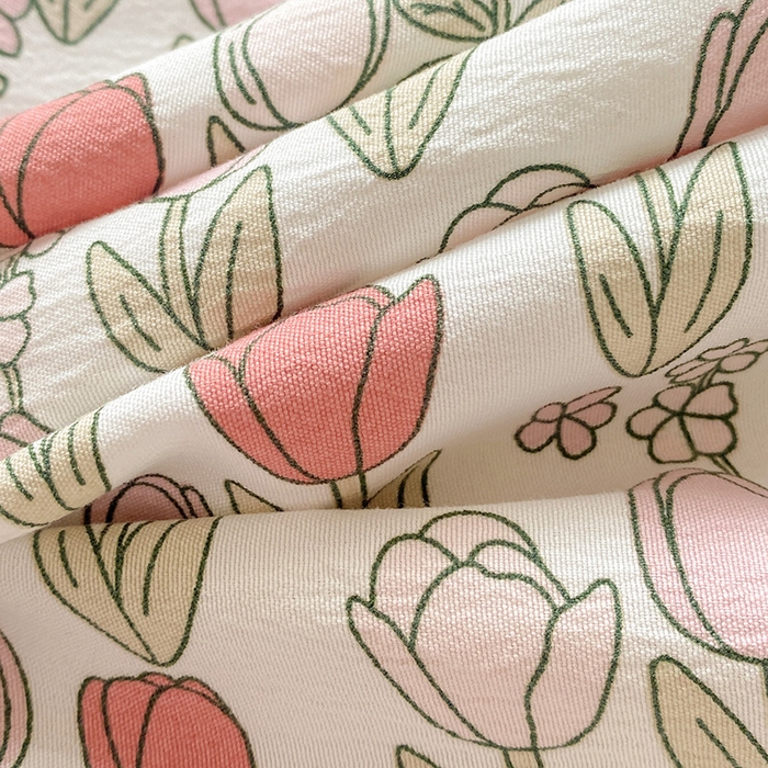 91家纺网 家纺一手货源 找家纺 畅畅家纺2023新款A类水洗棉麻双层纱夏被四件套 郁金香